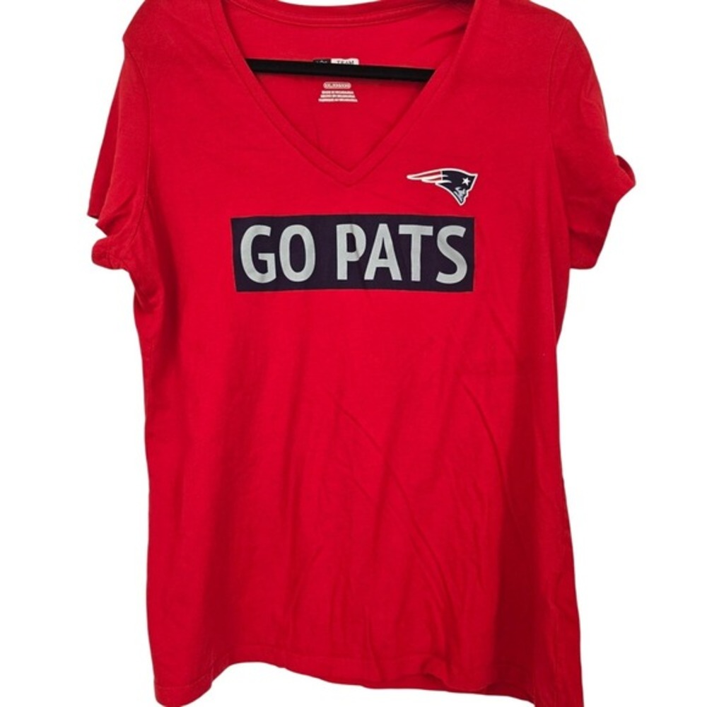 😀 New England Patriots V-Neck T-Shirt‎ Tee Womens XXL "Go Pats" Red